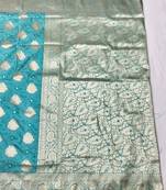 Blue zari woven banarasi silk traditional saree with blouse piece