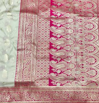 Cream zari woven silk traditional saree with blouse piece 5