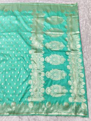 Light blue woven silk traditional saree with blouse piece 2