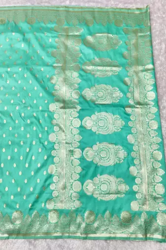 Light blue woven silk traditional saree with blouse piece