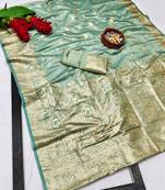 Firozi zari woven banarasi satin silk traditional saree with blouse piece