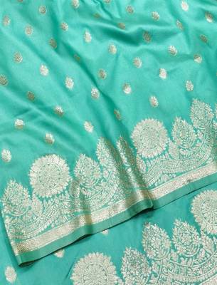 Light blue woven silk traditional saree with blouse piece 3