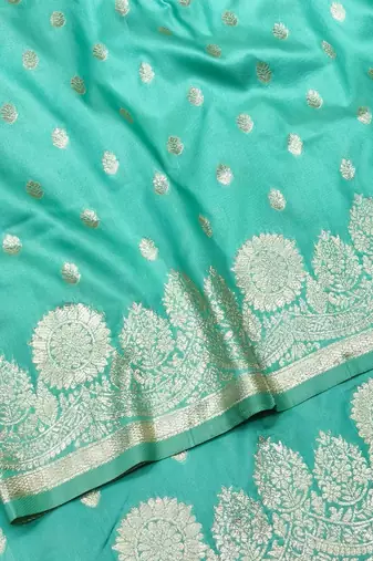 Light blue woven silk traditional saree with blouse piece