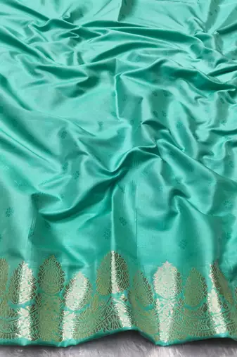 Light blue woven silk traditional saree with blouse piece