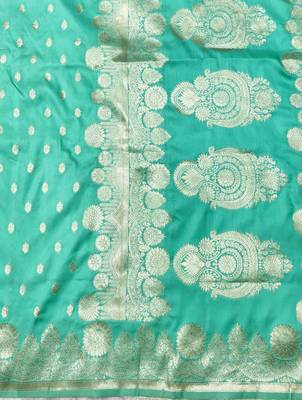 Light blue woven silk traditional saree with blouse piece 5