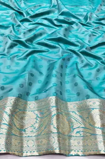 Blue zari woven banarasi silk traditional saree with blouse piece