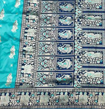 Blue zari woven baluchari silk traditional saree with blouse piece 4