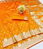 Gold zari woven banarasi silk traditional saree with blouse piece