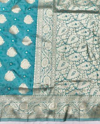 Blue zari woven banarasi silk traditional saree with blouse piece 4