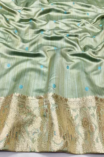 Firozi zari woven satin silk traditional saree with blouse piece