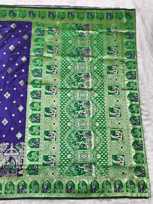 Purple zari woven baluchari silk traditional saree with blouse piece 1