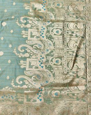 Firozi zari woven satin silk traditional saree with blouse piece 5