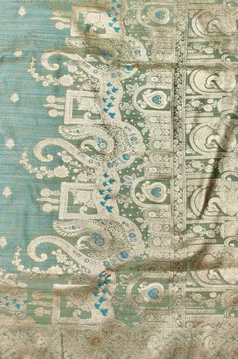 Firozi zari woven satin silk traditional saree with blouse piece