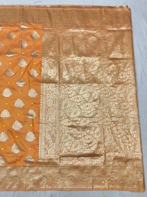 Orange zari woven banarasi silk traditional saree with blouse piece 1