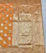 Orange zari woven banarasi silk traditional saree with blouse piece