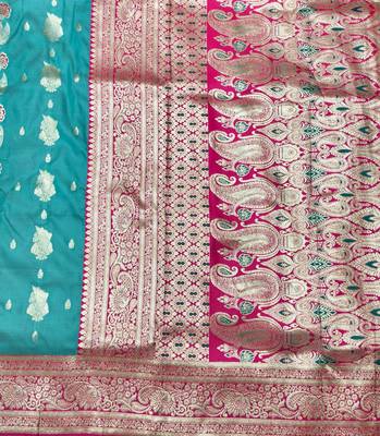 Blue zari woven banarasi silk traditional saree with blouse piece 4
