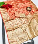 Red zari woven banarasi satin silk traditional saree with blouse piece
