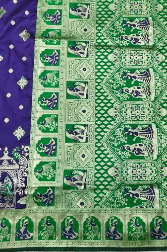 Purple zari woven baluchari silk traditional saree with blouse piece
