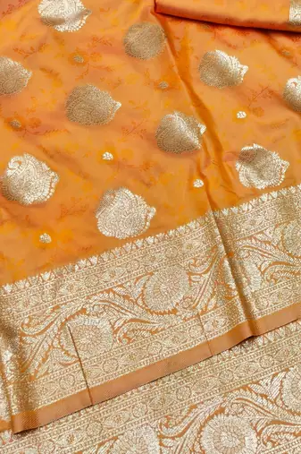 Orange zari woven banarasi silk traditional saree with blouse piece