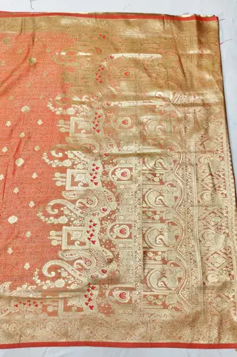 Red zari woven banarasi satin silk traditional saree with blouse piece