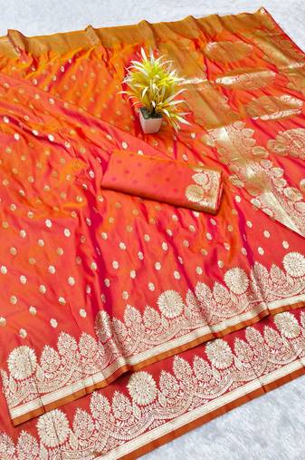 Rani zari woven banarasi silk traditional saree with blouse piece