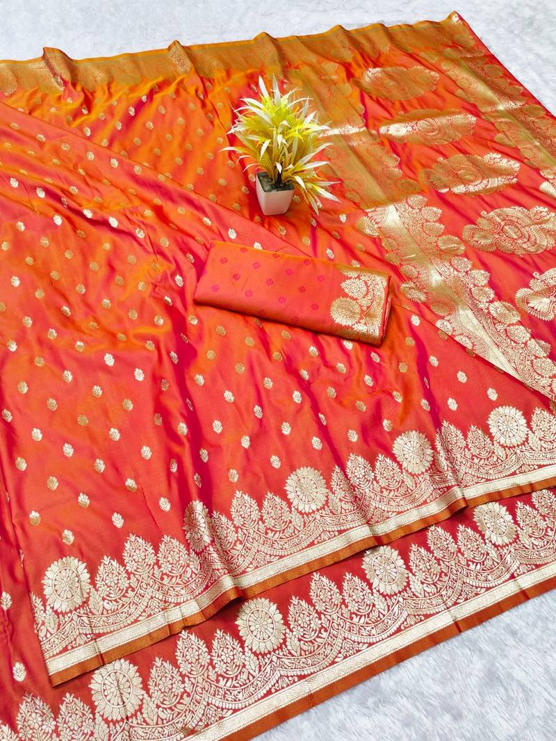 Rani zari woven banarasi silk traditional saree with blouse piece