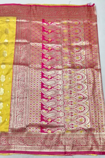 Gold zari woven banarasi silk traditional saree with blouse piece