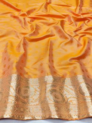Orange zari woven banarasi silk traditional saree with blouse piece 3