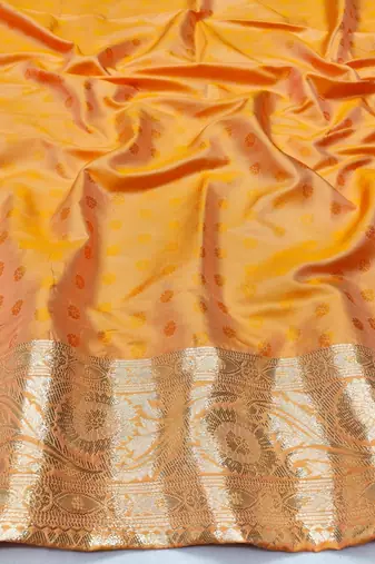 Orange zari woven banarasi silk traditional saree with blouse piece