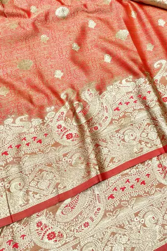 Red zari woven banarasi satin silk traditional saree with blouse piece
