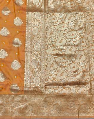 Orange zari woven banarasi silk traditional saree with blouse piece 4