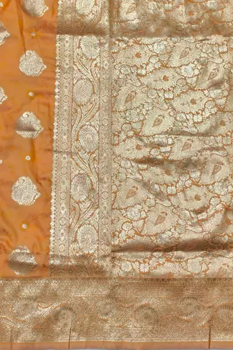 Orange zari woven banarasi silk traditional saree with blouse piece