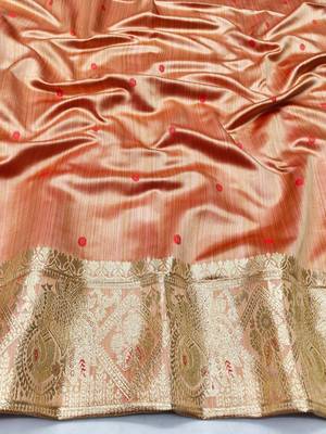 Red zari woven satin silk traditional saree with blouse piece 4