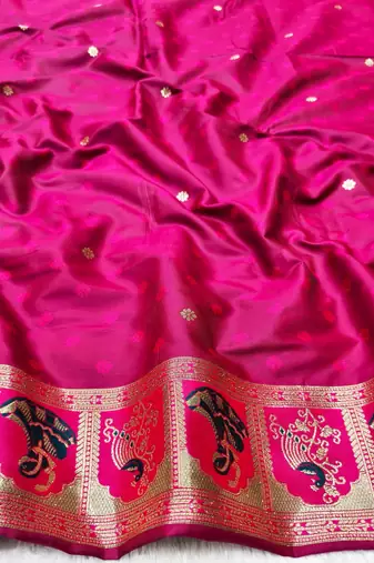 Dark blue zari woven baluchari silk traditional saree with blouse piece