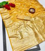 Gold zari woven banarasi satin silk traditional saree with blouse piece