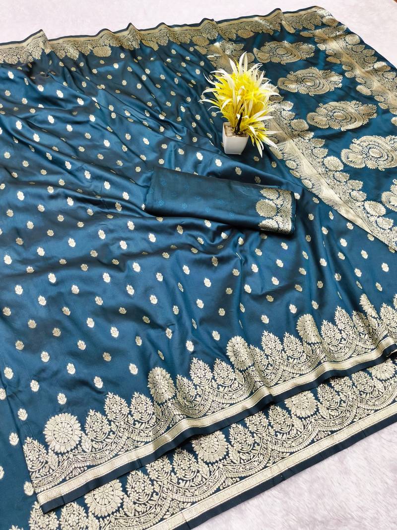Morpich zari woven banarasi silk traditional saree with blouse piece
