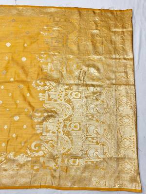 Gold zari woven satin silk traditional saree with blouse piece 2