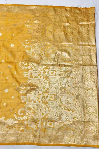 Gold zari woven satin silk traditional saree with blouse piece