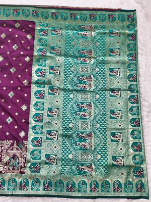 Wine zari woven baluchari silk traditional saree with blouse piece 1