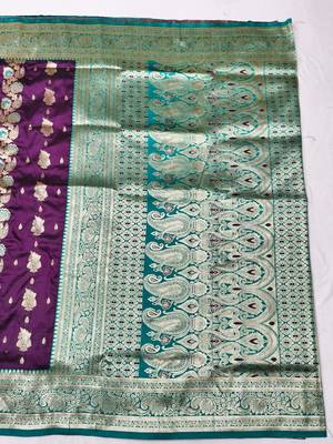 Wine zari woven banarasi silk traditional saree with blouse piece 2