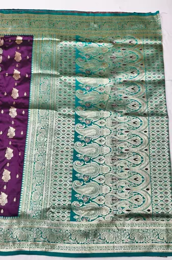 Wine zari woven banarasi silk traditional saree with blouse piece