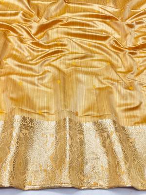 Gold zari woven satin silk traditional saree with blouse piece 4