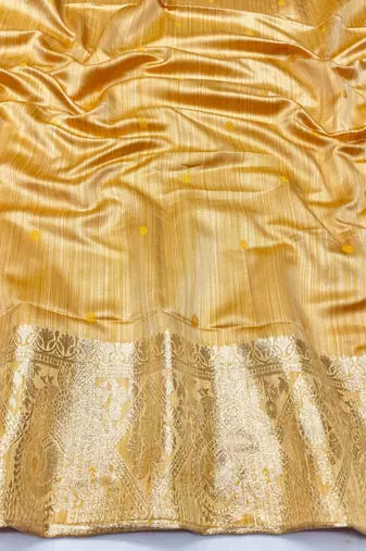 Gold zari woven satin silk traditional saree with blouse piece
