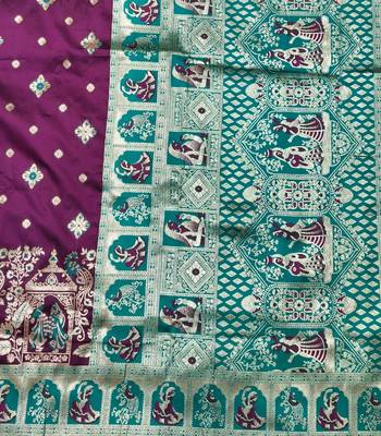 Wine zari woven baluchari silk traditional saree with blouse piece 4