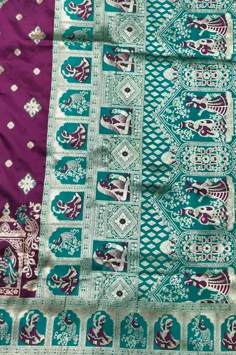 Wine zari woven baluchari silk traditional saree with blouse piece