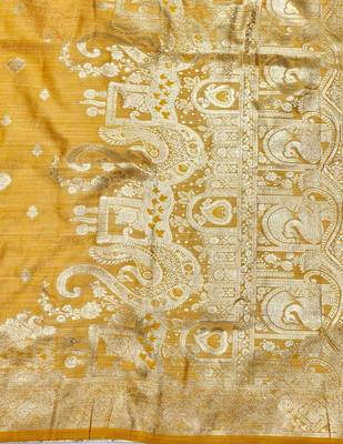 Gold zari woven satin silk traditional saree with blouse piece 5