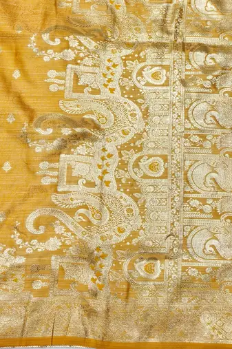 Gold zari woven satin silk traditional saree with blouse piece