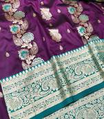 Wine zari woven banarasi silk traditional saree with blouse piece