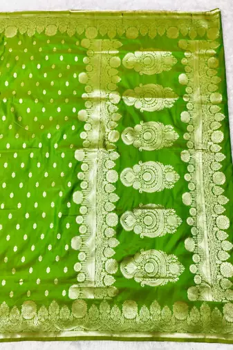Green zari woven banarasi silk traditional saree with blouse piece