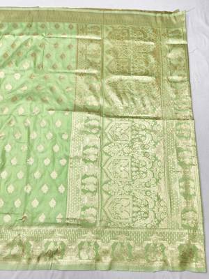 Light green zari woven banarasi silk traditional saree with blouse piece 1